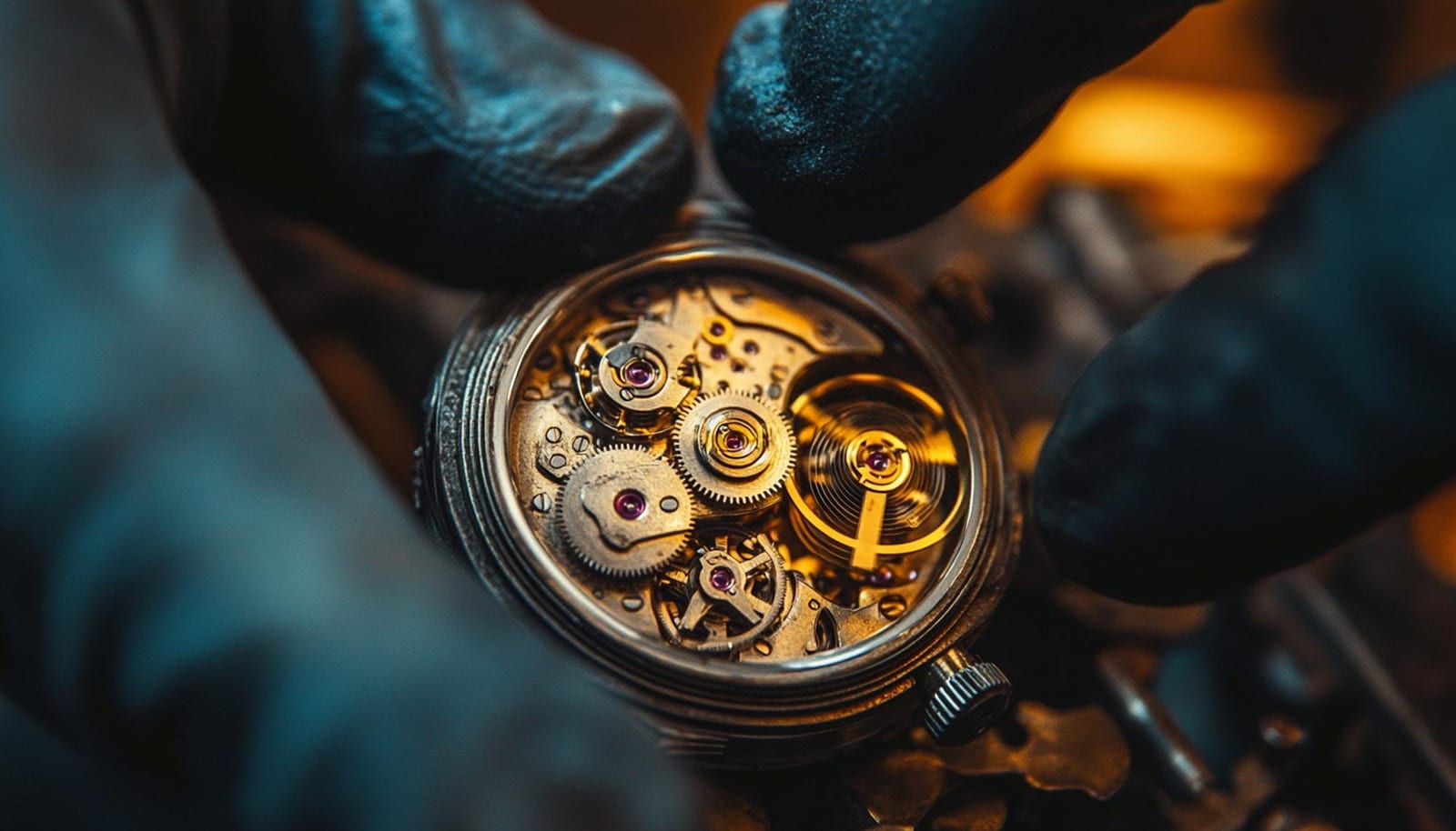 Loupe da orologiaio appoggiata su un quadrante durante un controllo